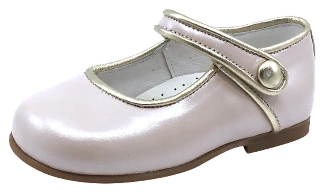 Andanines Girl's Metallic Trim Mary Jane, Rosa/Silver Trim