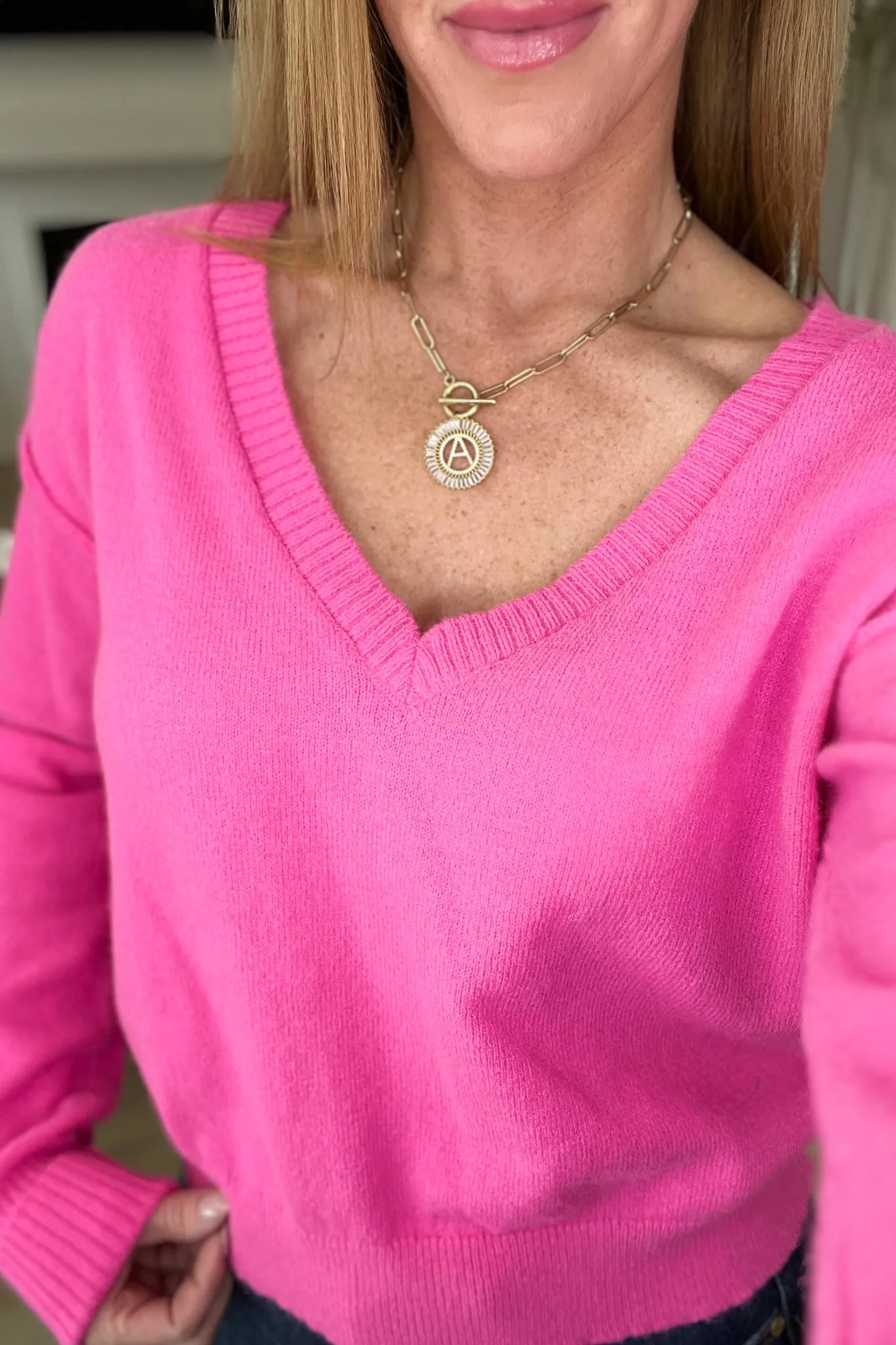 Back to Life V-Neck Sweater in Pink