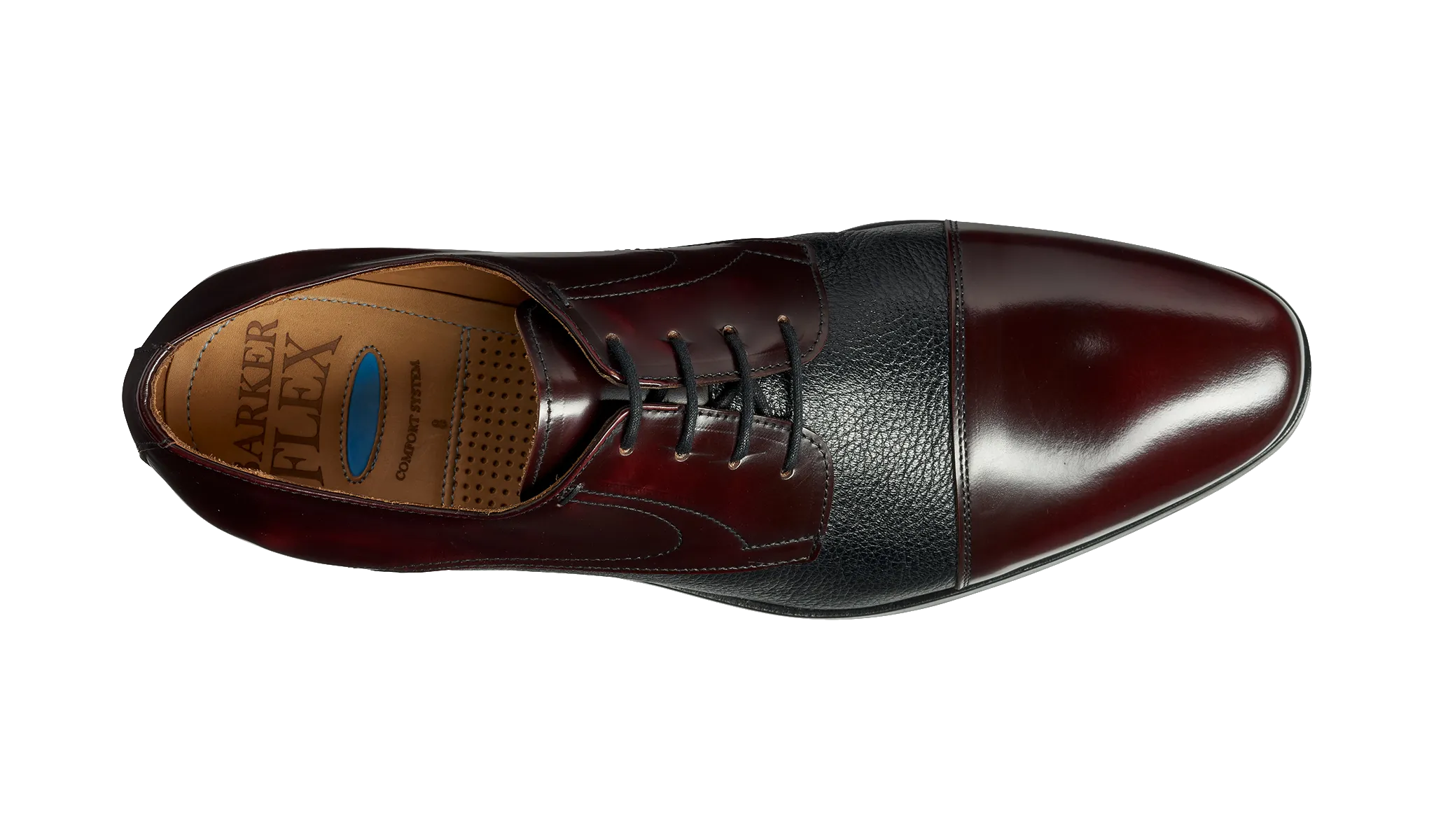 Barker Southwold Toe-Cap Shoe -  Burgundy Hi -Shine/ Black Deerskin