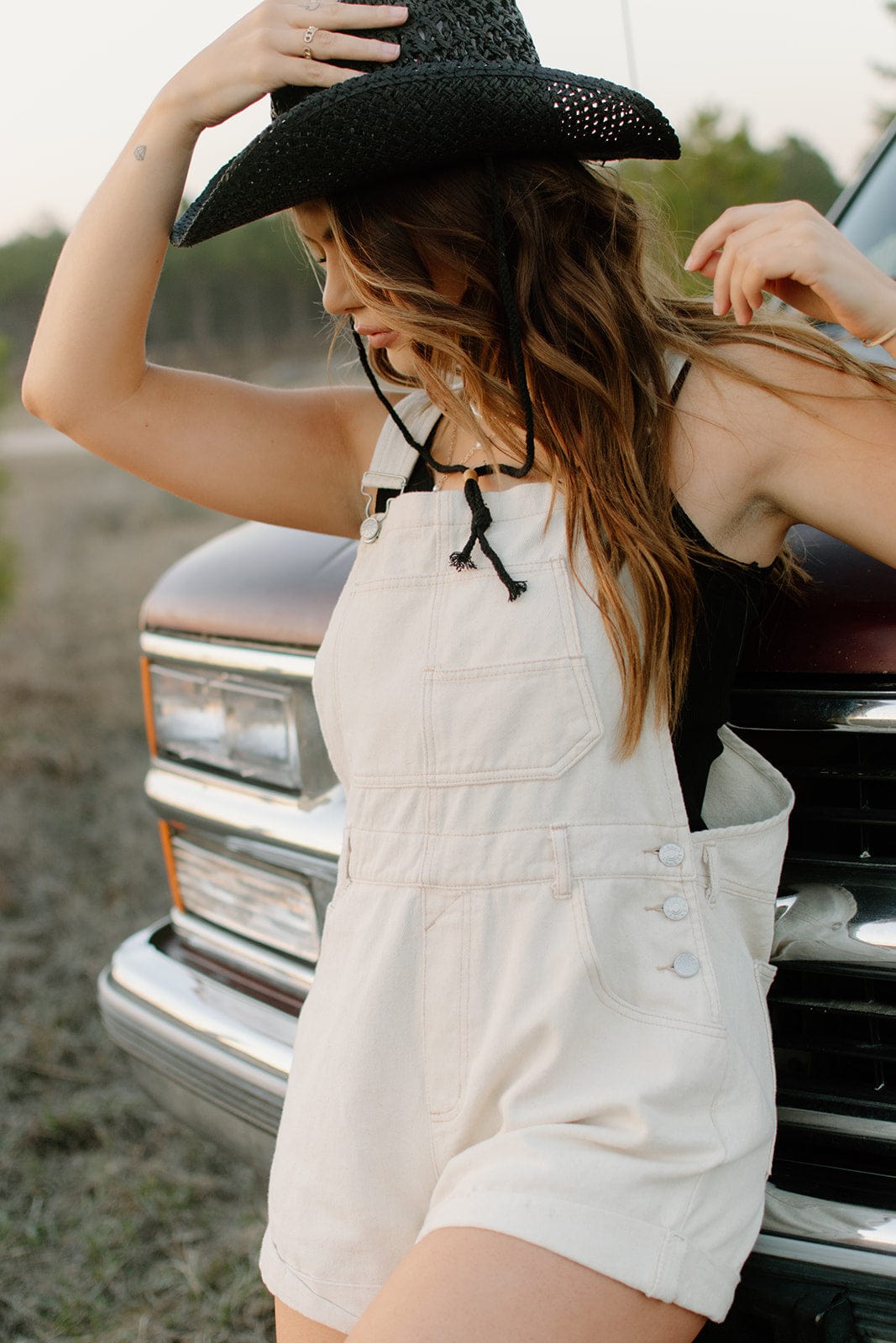 Beige Denim Overall Shorts