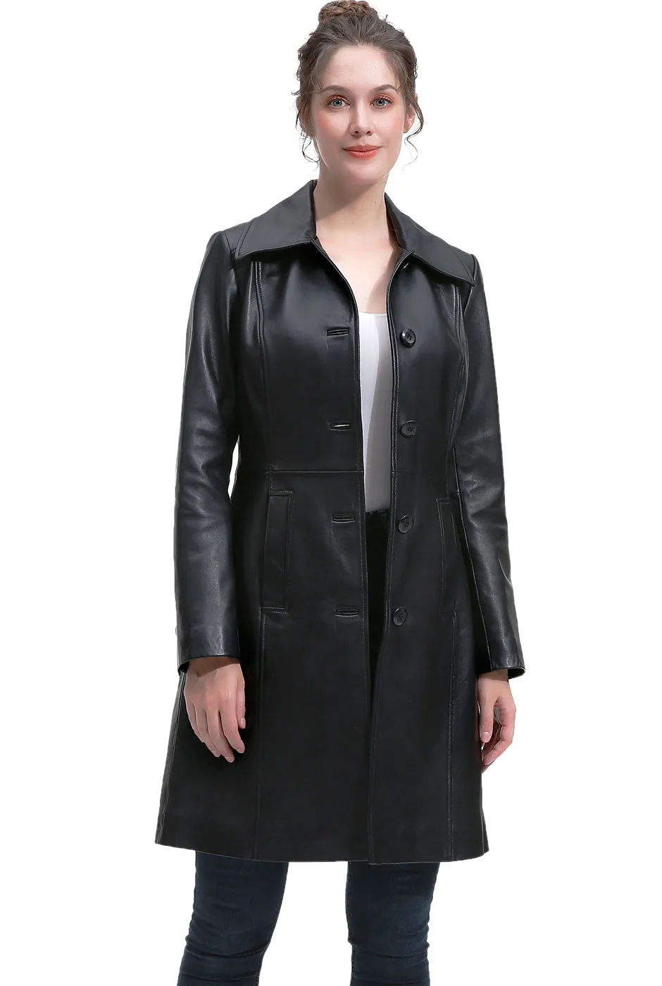 BGSD Women Maisy Lambskin Leather Long Coat