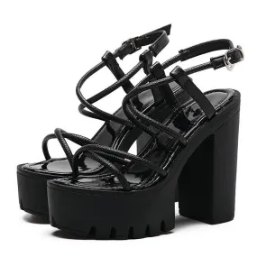 Black Rome Summer Women's Thick Platform Heel Shoes with Open Toe