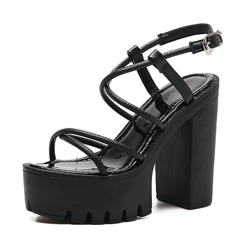 Black Rome Summer Women's Thick Platform Heel Shoes with Open Toe