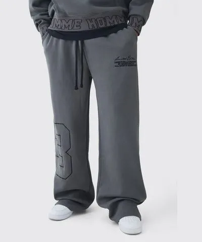 boohooMAN Mens Tall Wide Leg Homme Embroidered Varsity Sweatpants