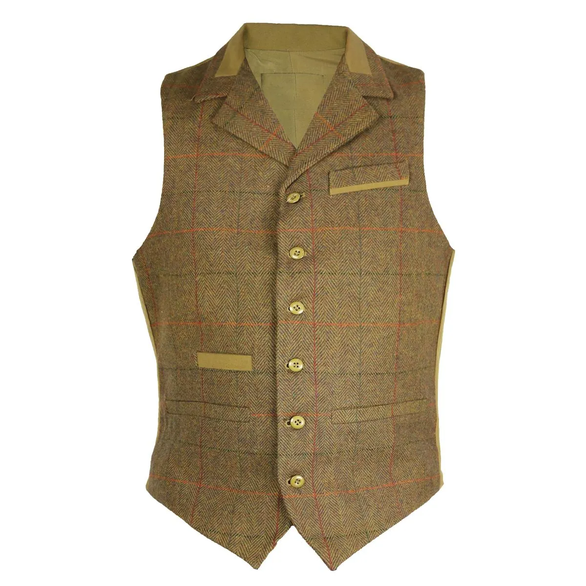 Buy Mens Classic WOOL Blended TWEED Waistcoat with Lapel collar styling Herringbone Check Pattern S-3XL 4 Front Pockets and adju