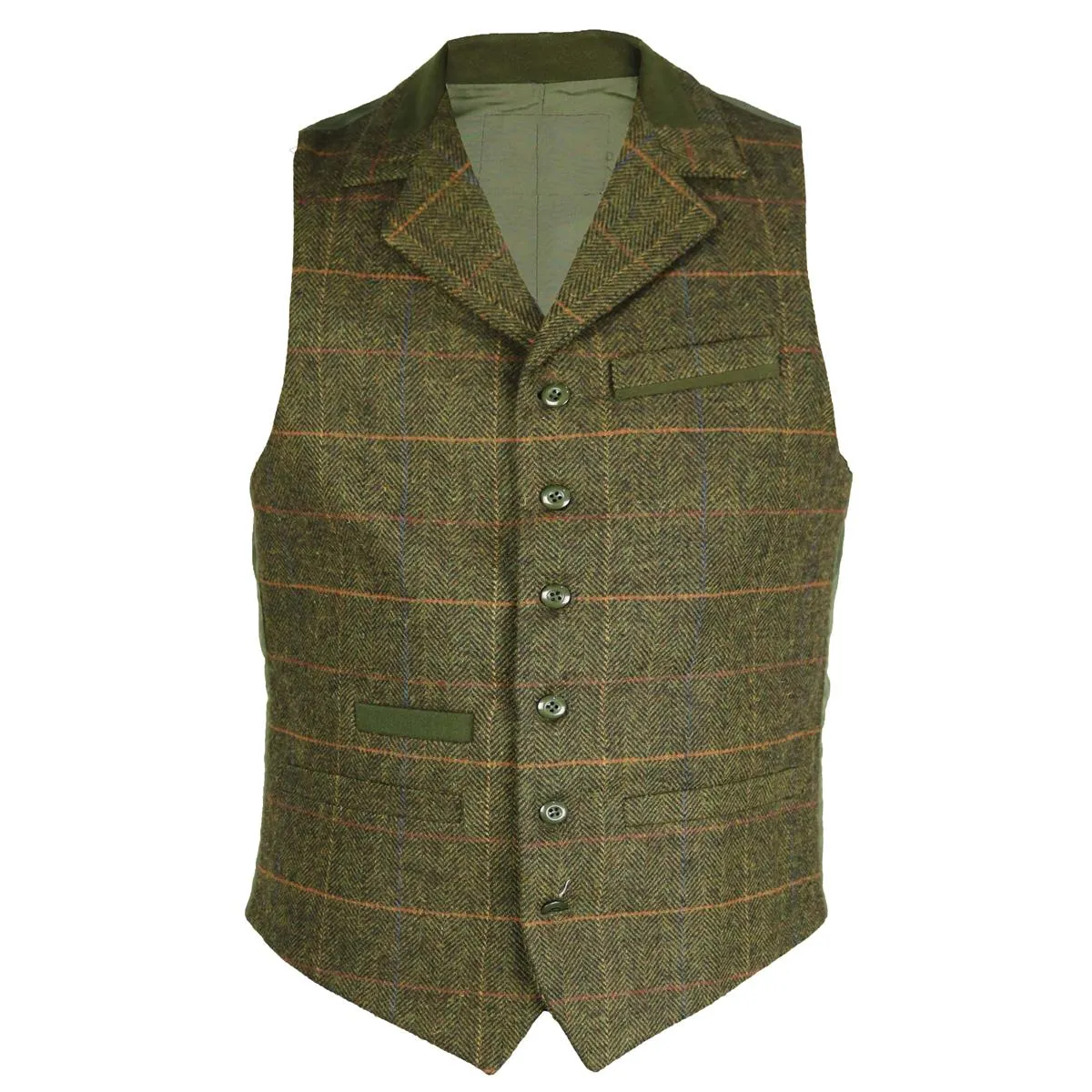 Buy Mens Classic WOOL Blended TWEED Waistcoat with Lapel collar styling Herringbone Check Pattern S-3XL 4 Front Pockets and adju