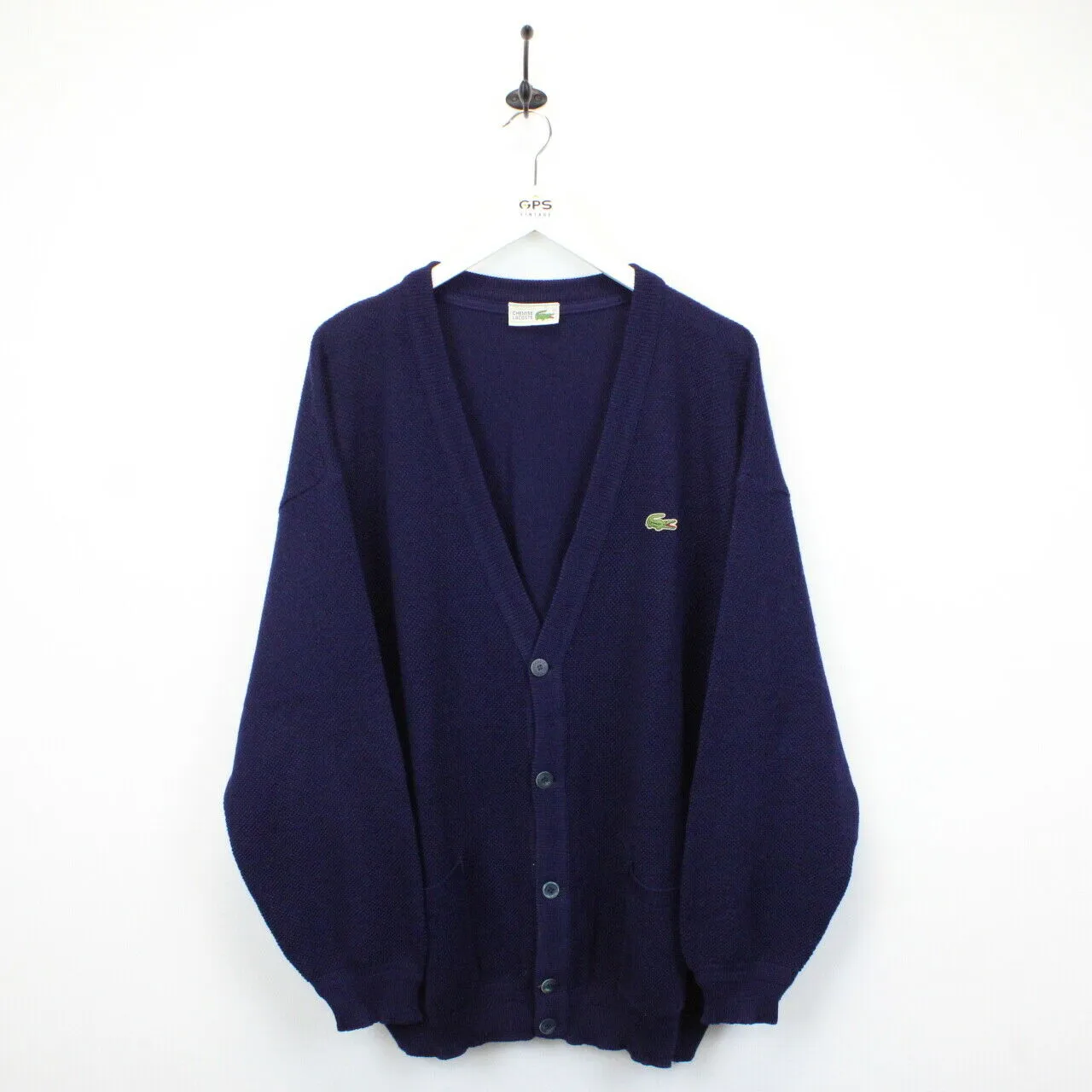 CHEMISE LACOSTE 90s Knit Cardigan Navy Blue | XL