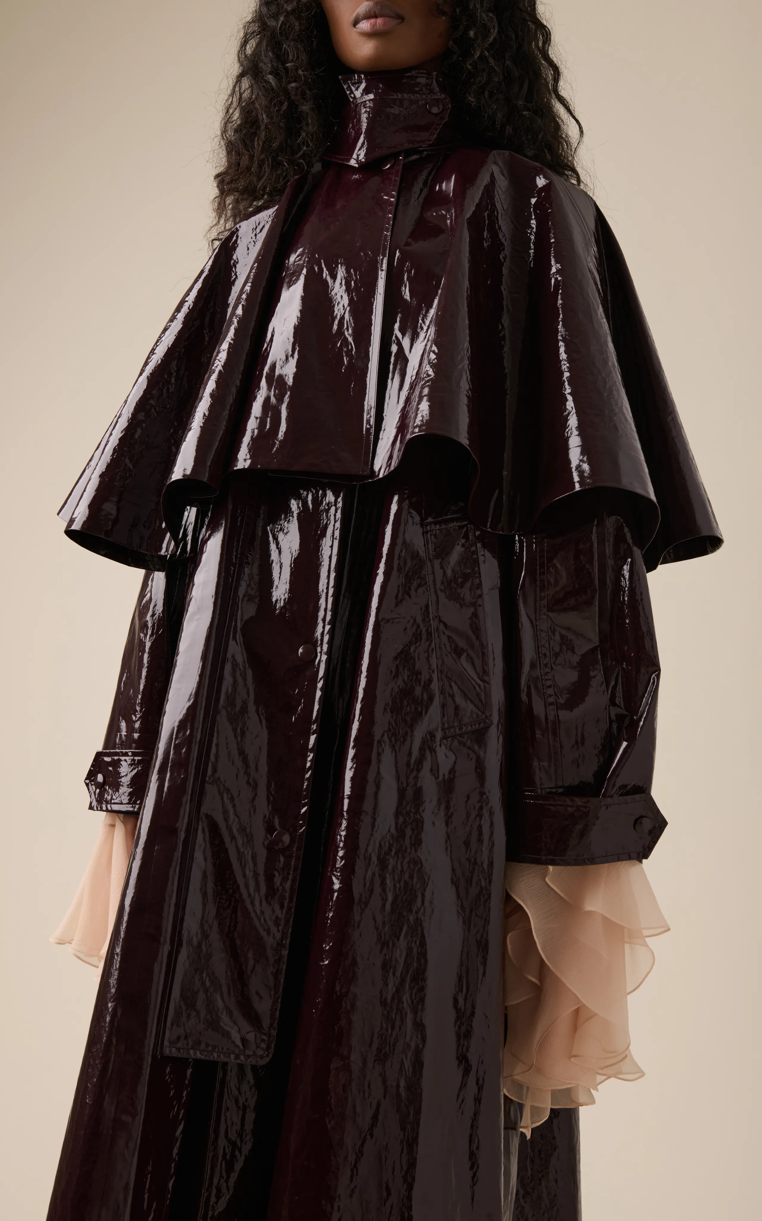 Chloé Cape-Detailed Oversized Lacquered Cotton Coat