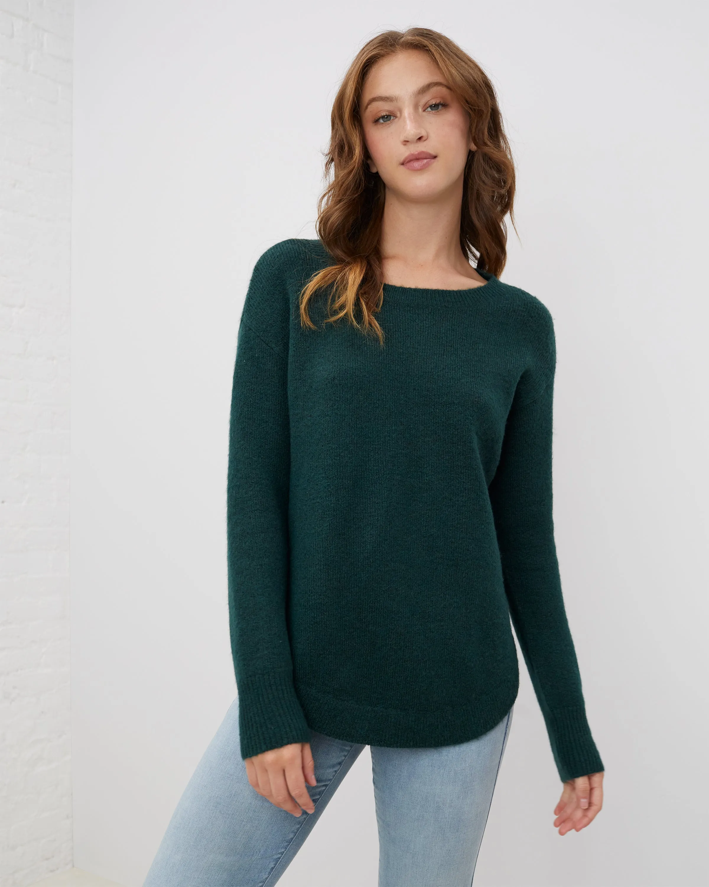 Comfy Curved Hem Crewneck Sweater