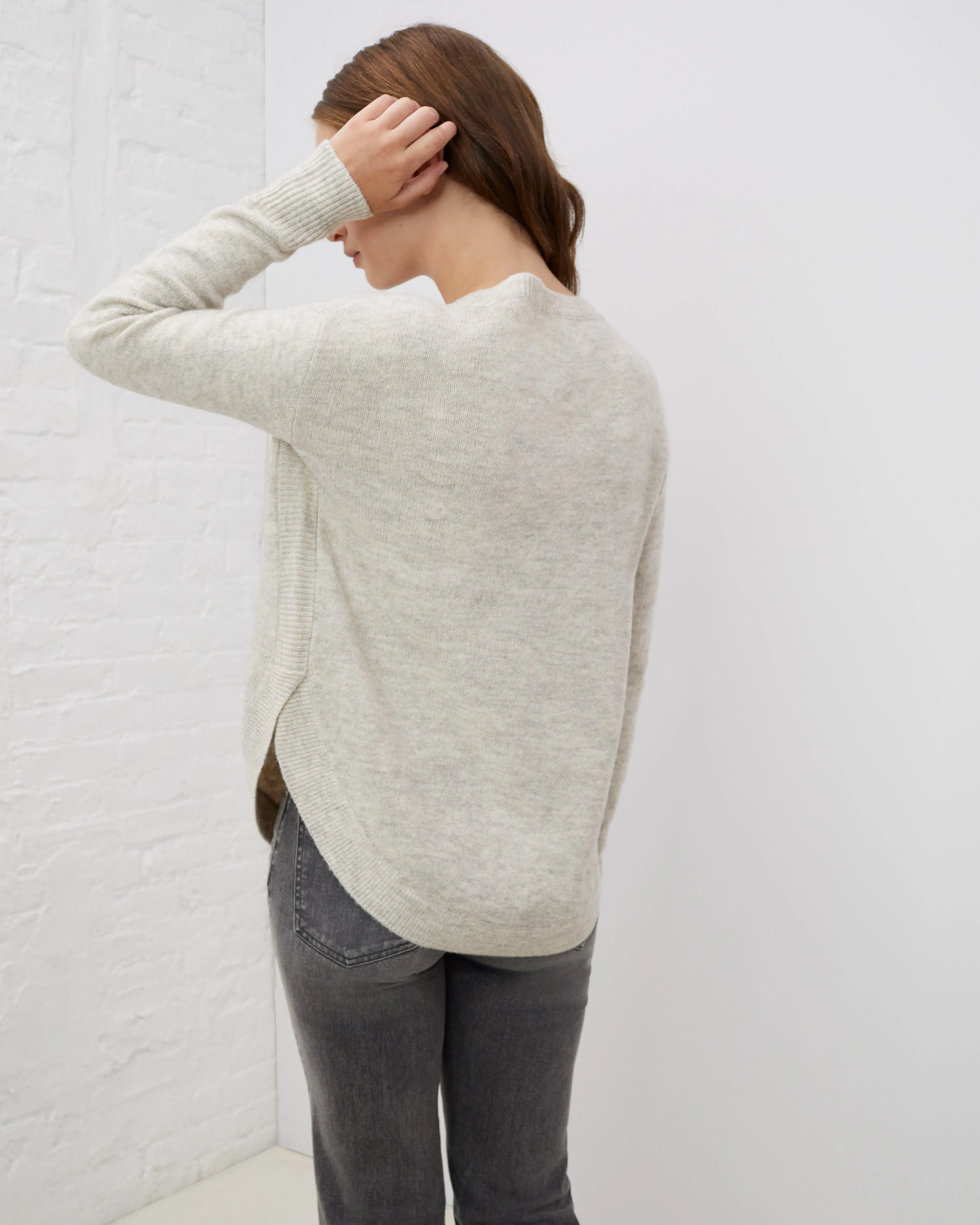 Comfy Curved Hem Crewneck Sweater