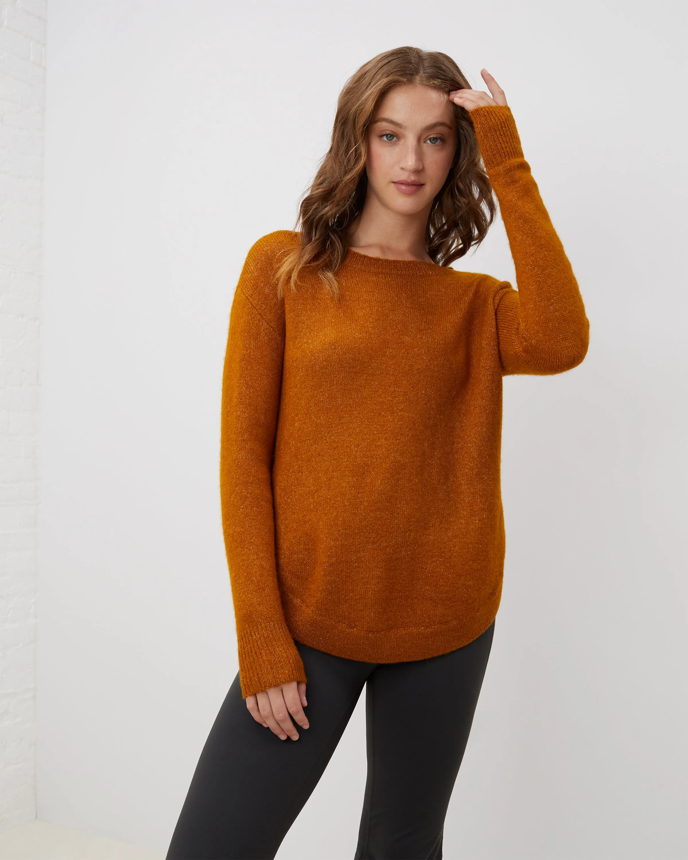 Comfy Curved Hem Crewneck Sweater