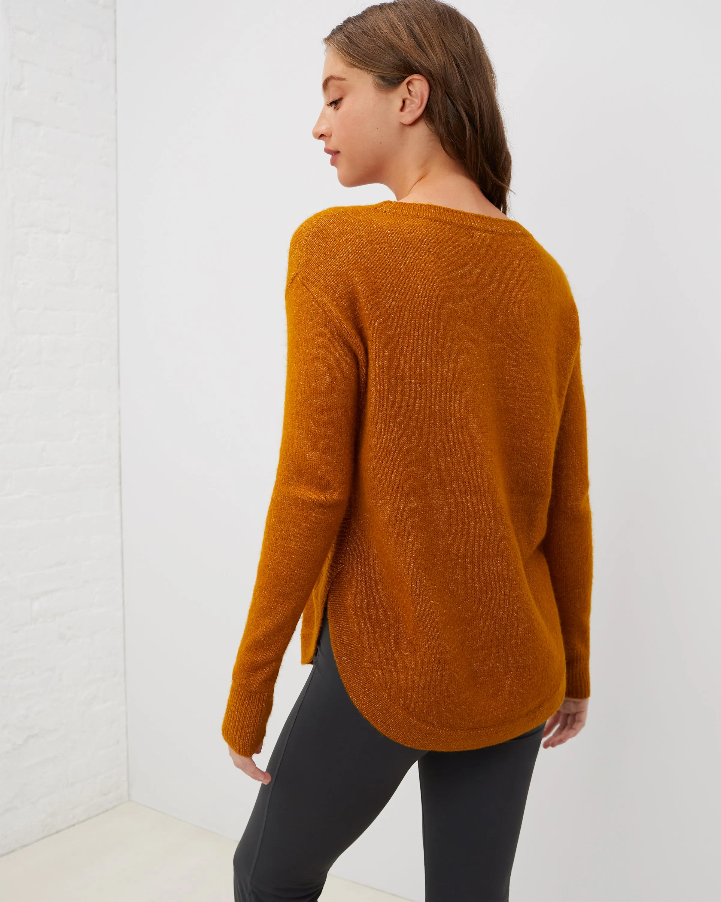 Comfy Curved Hem Crewneck Sweater