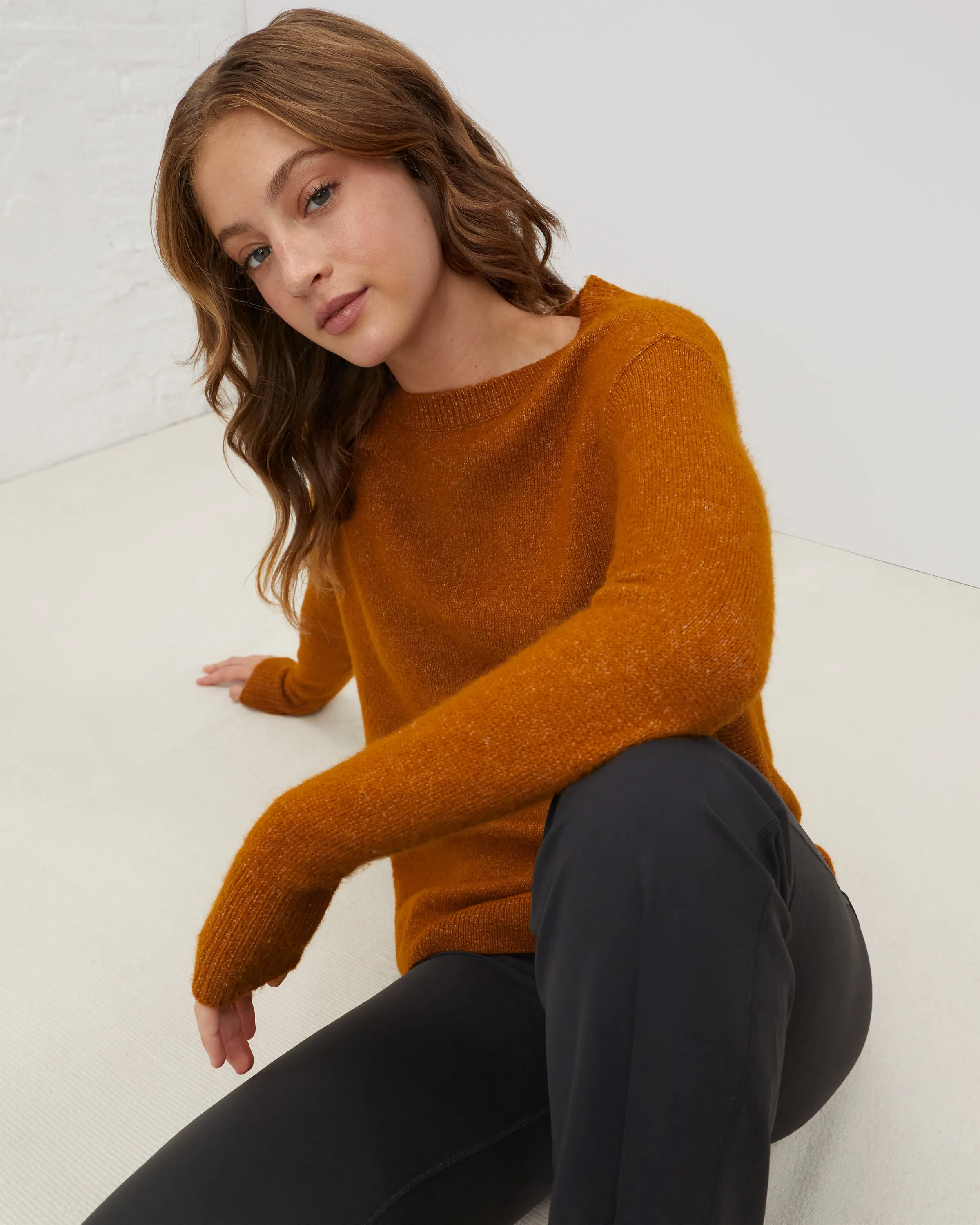 Comfy Curved Hem Crewneck Sweater