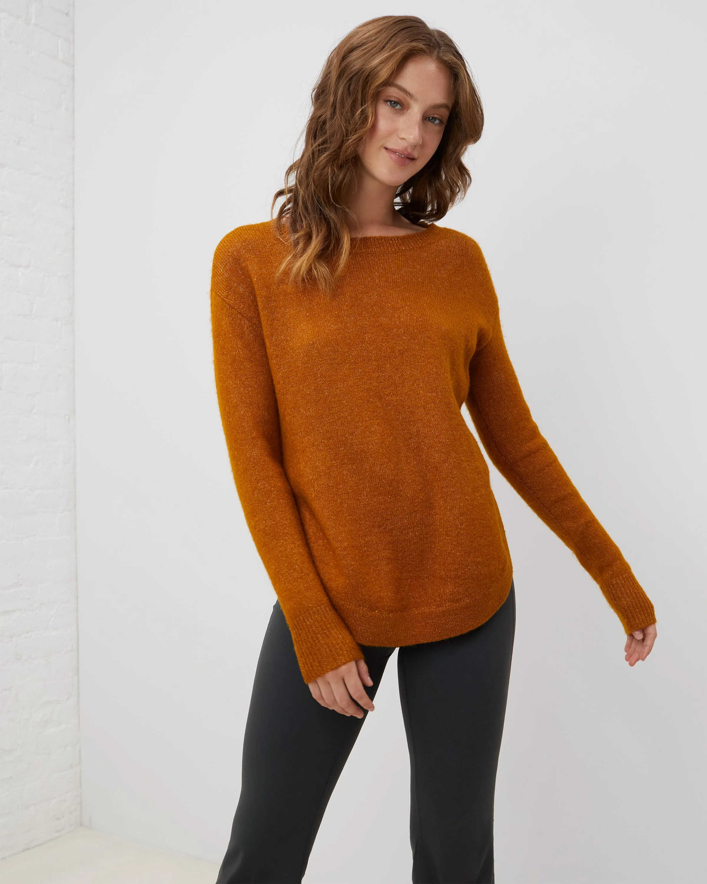 Comfy Curved Hem Crewneck Sweater