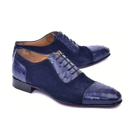 Corrente C00015-6708 Men's Shoes Navy Ostrich / Suede Leather Oxfords (CRT1487)