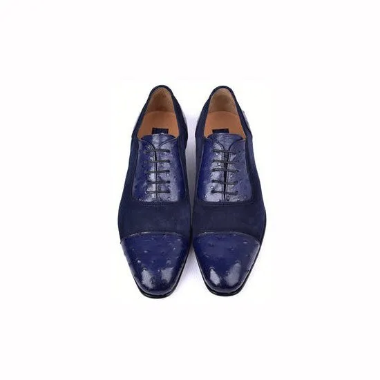 Corrente C00015-6708 Men's Shoes Navy Ostrich / Suede Leather Oxfords (CRT1487)