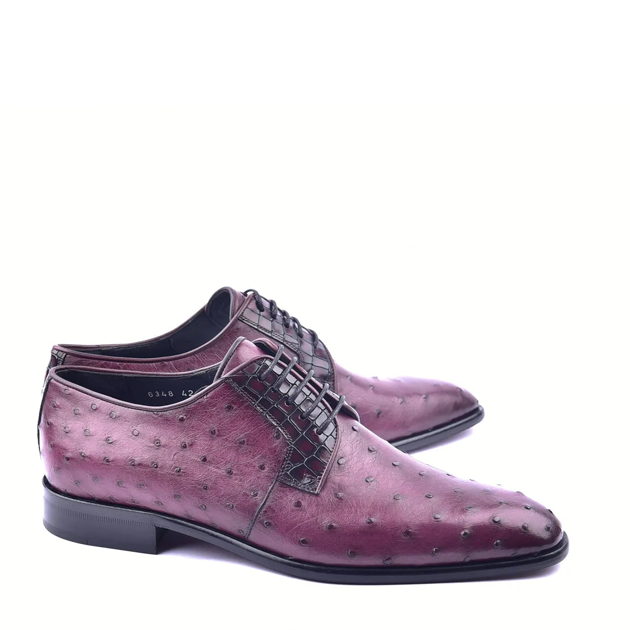 Corrente C01503 6348 Men's Shoes Burgundy Genuine Ostrich Lace up Derby Oxfords (CRT1305)