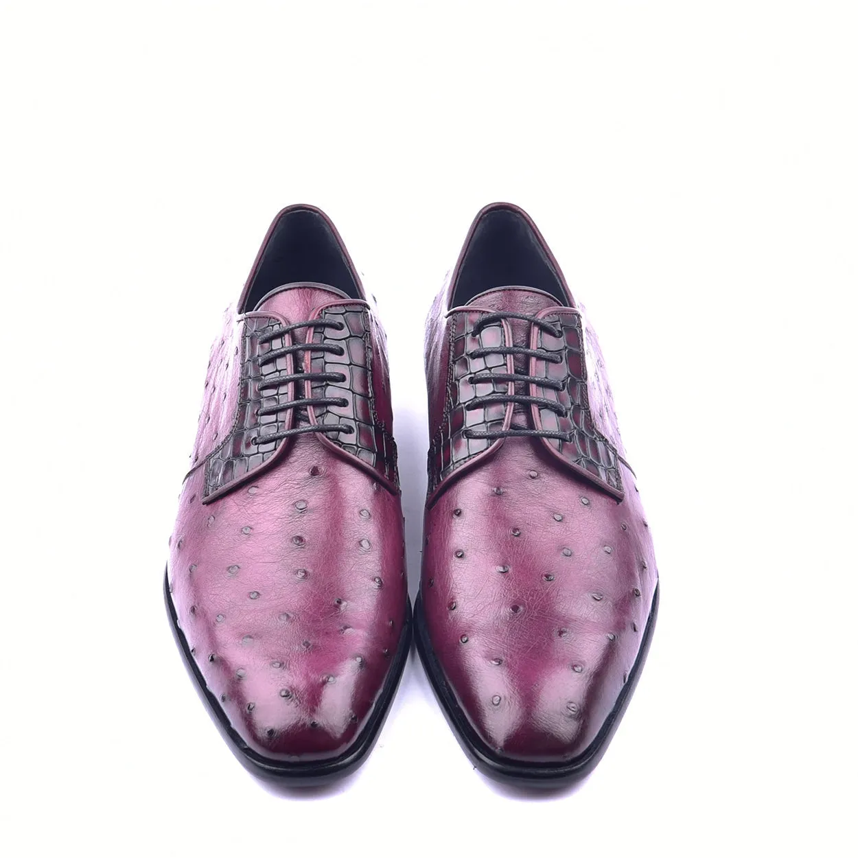 Corrente C01503 6348 Men's Shoes Burgundy Genuine Ostrich Lace up Derby Oxfords (CRT1305)