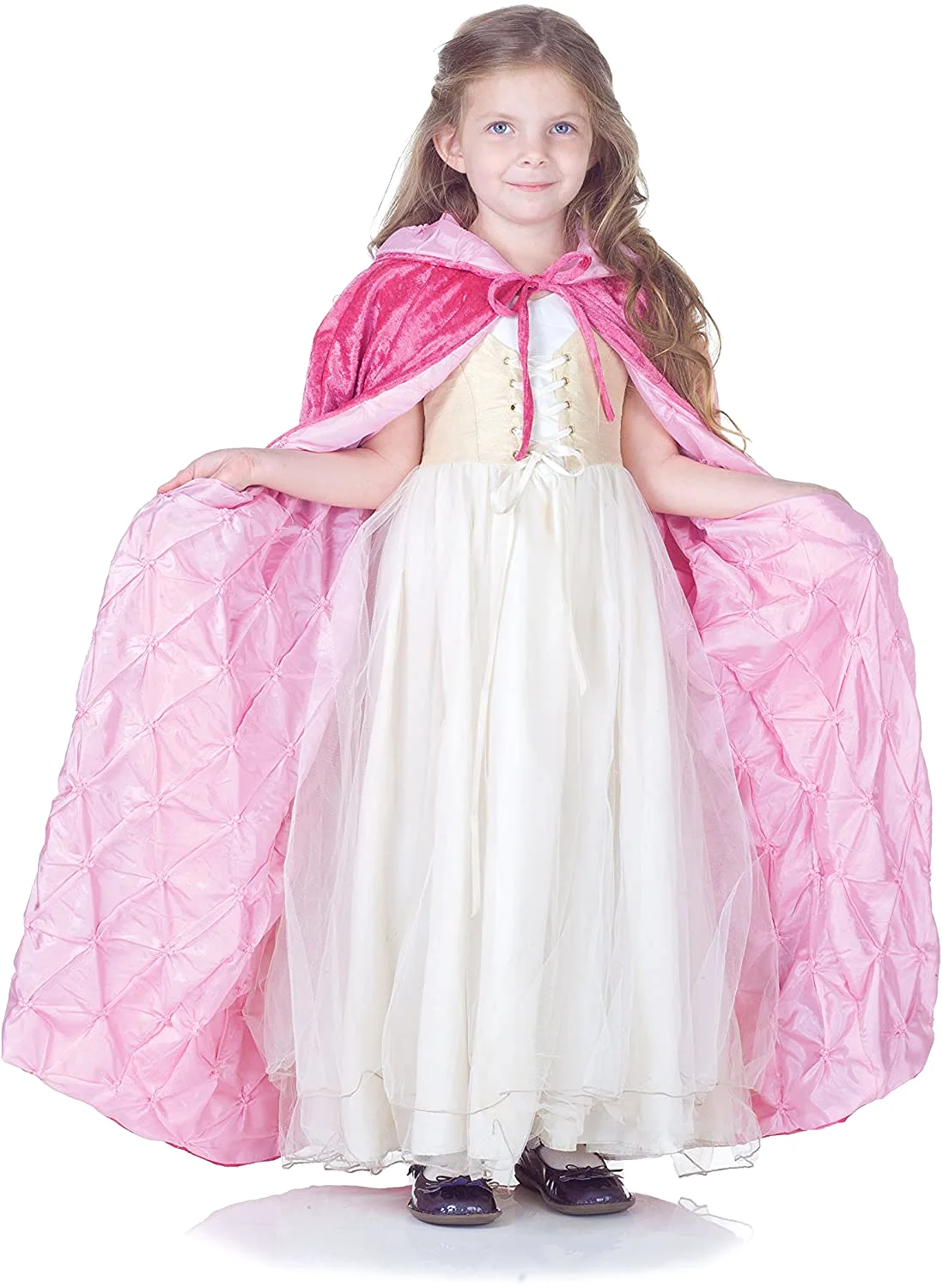 Dark Pink Panne Hooded Cape with Light Pink Pintuck Lining Girl's Child One Size