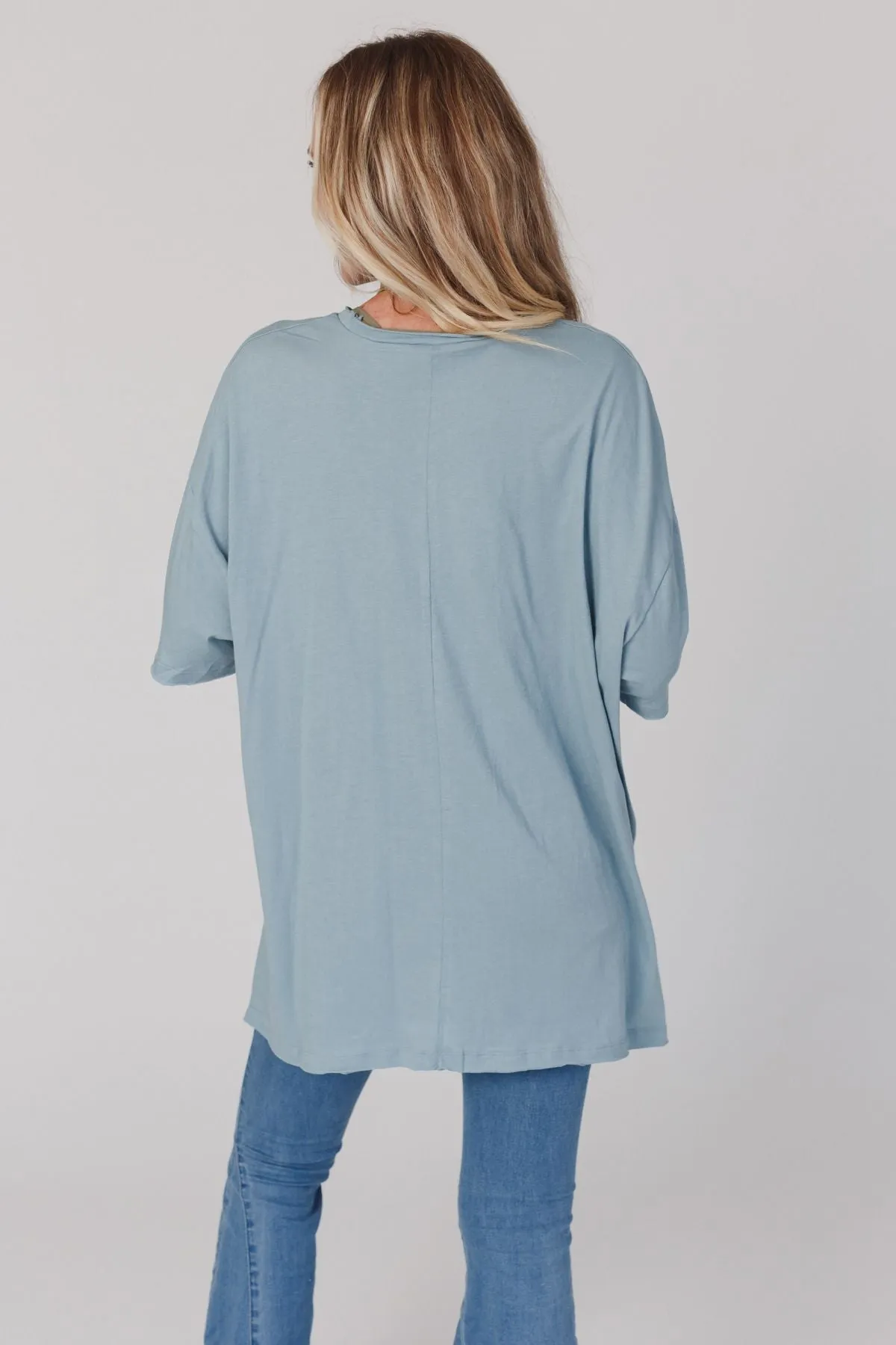 Delaney Oversized Raw Edge Tee - Blue Gray