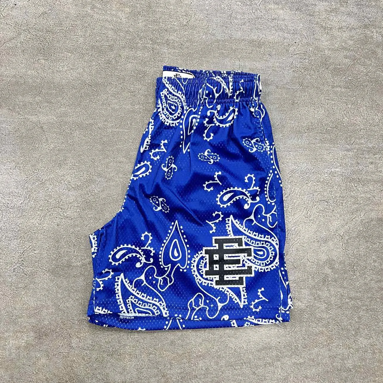 Eric Emanuel Mesh Shorts BLUE PAISLEY Black New Size M