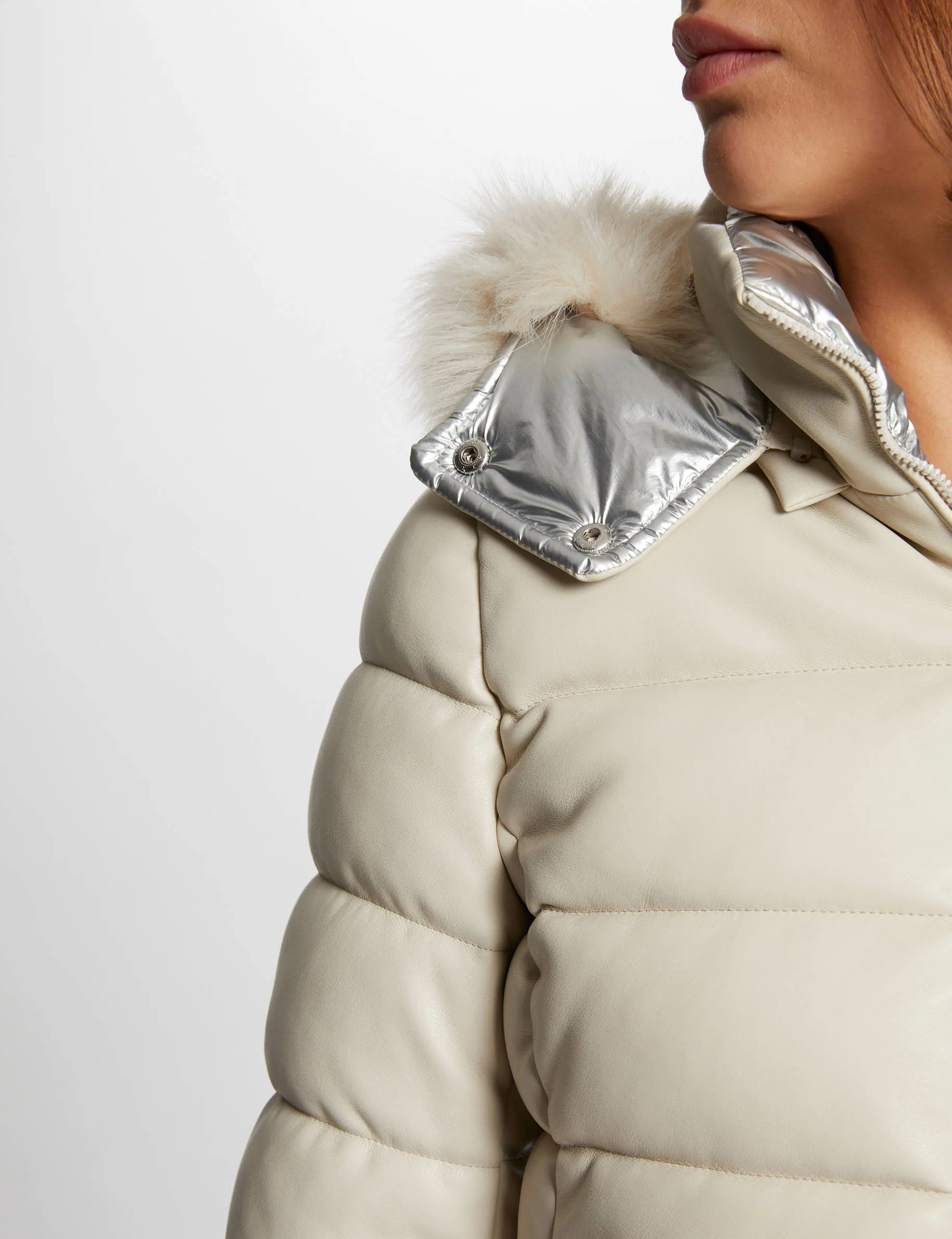 Faux leather padded jacket ivory women