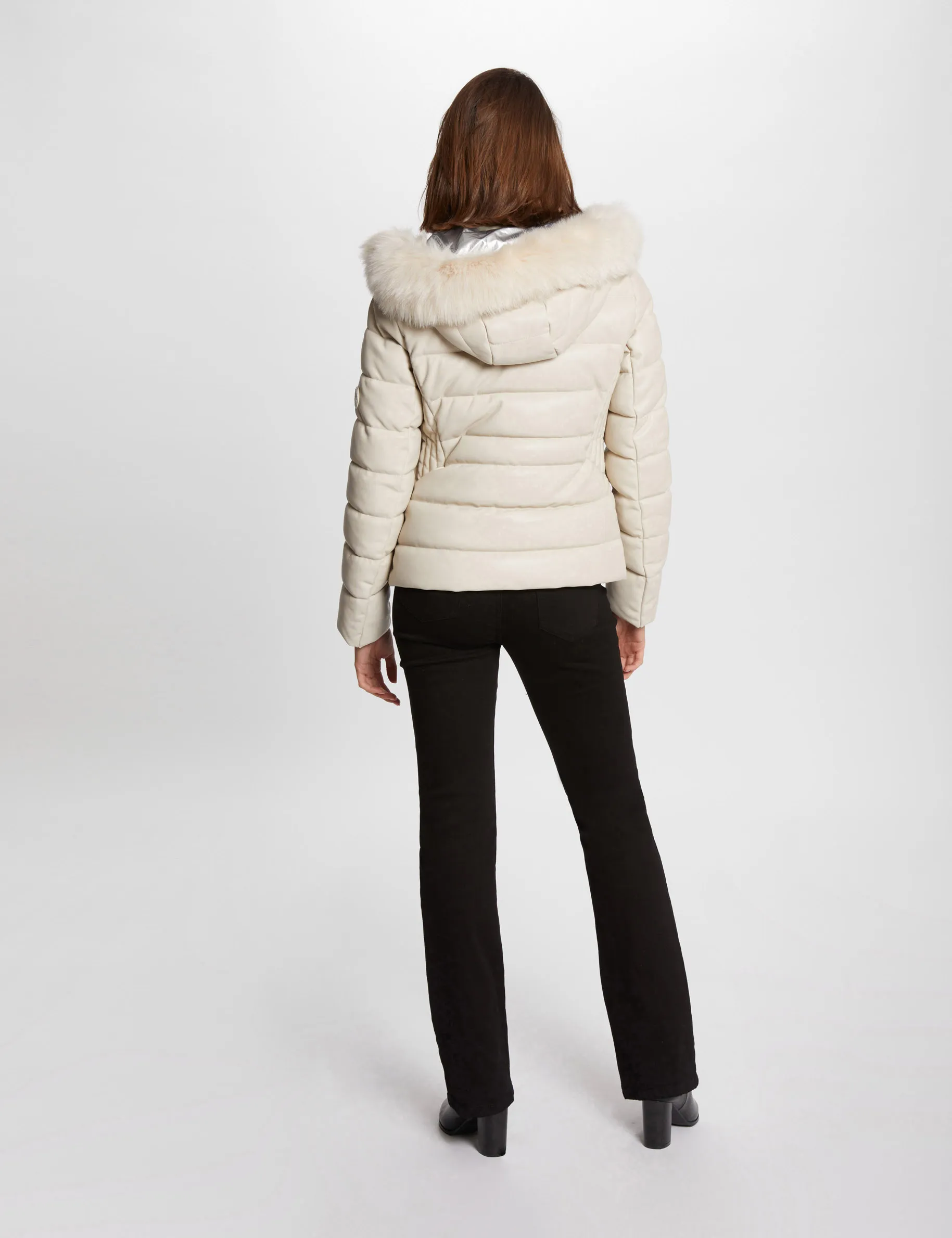 Faux leather padded jacket ivory women