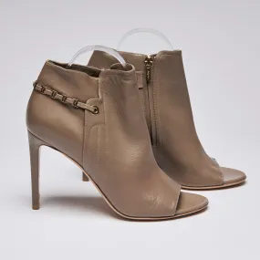 Ferragamo Taupe Leather Peep Toe Ankle Boots Size 8.5B