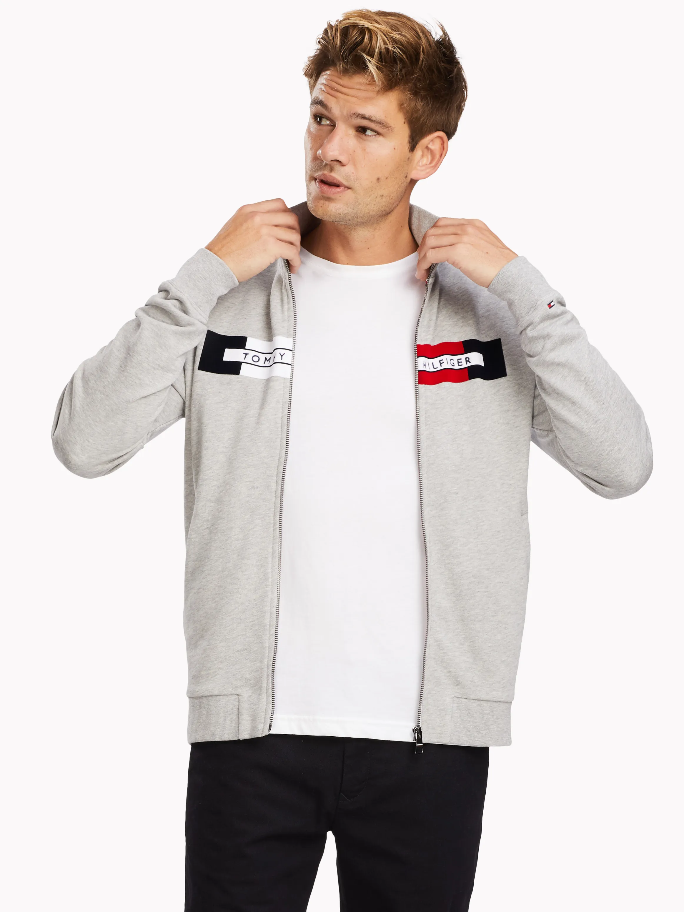 Flocked Logo Zip-thru Sweatshirt | Hoodies | Tommy Hilfiger