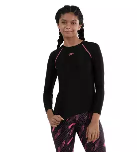 Girl's Endurance Solid Long Sleeve Suntop - Black  &  Fandango Pink