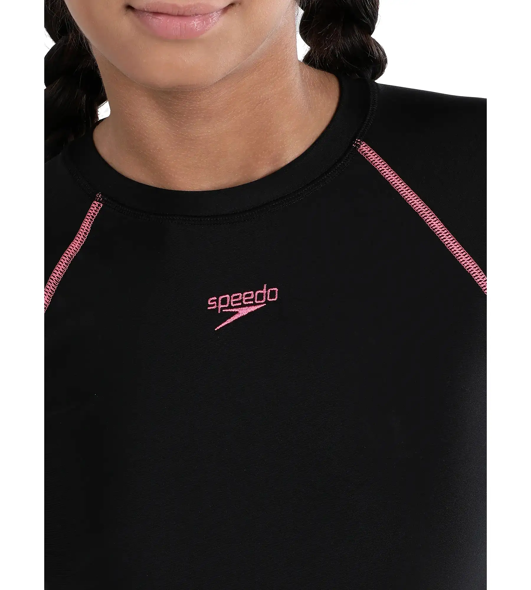 Girl's Endurance Solid Long Sleeve Suntop - Black  &  Fandango Pink