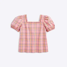 Girl's Poplin Puff Sleeve Top