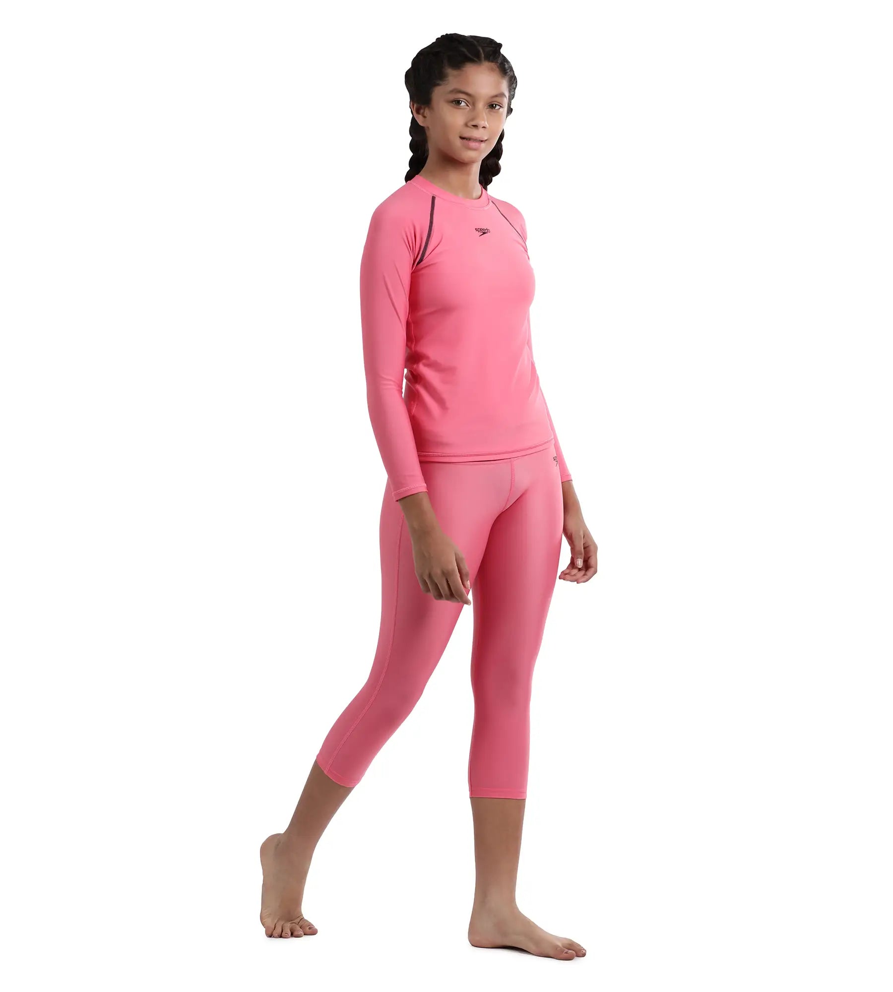 Girl's Solid Long sleeve Suntop - Fandango Pink  &  True Navy