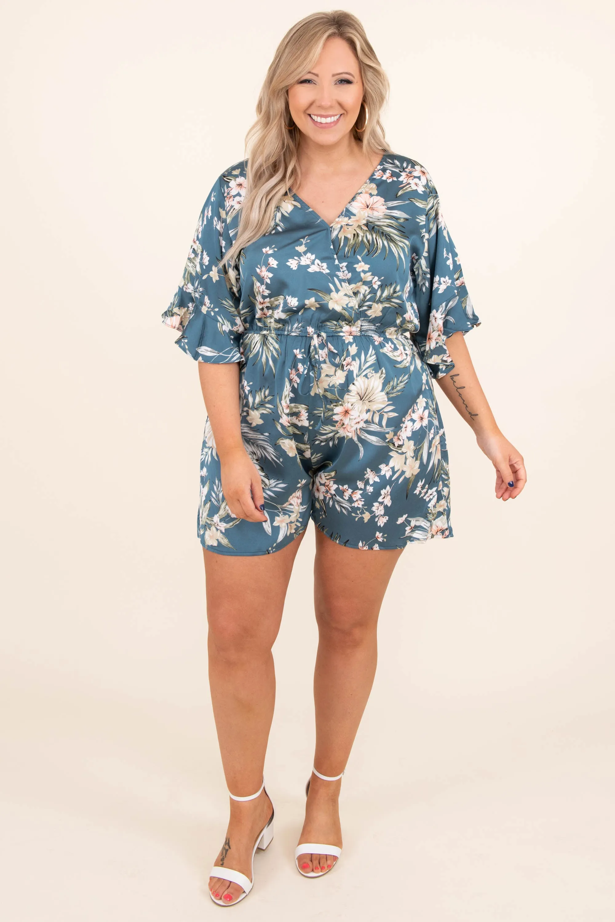 Glad You're Here Romper, Teal