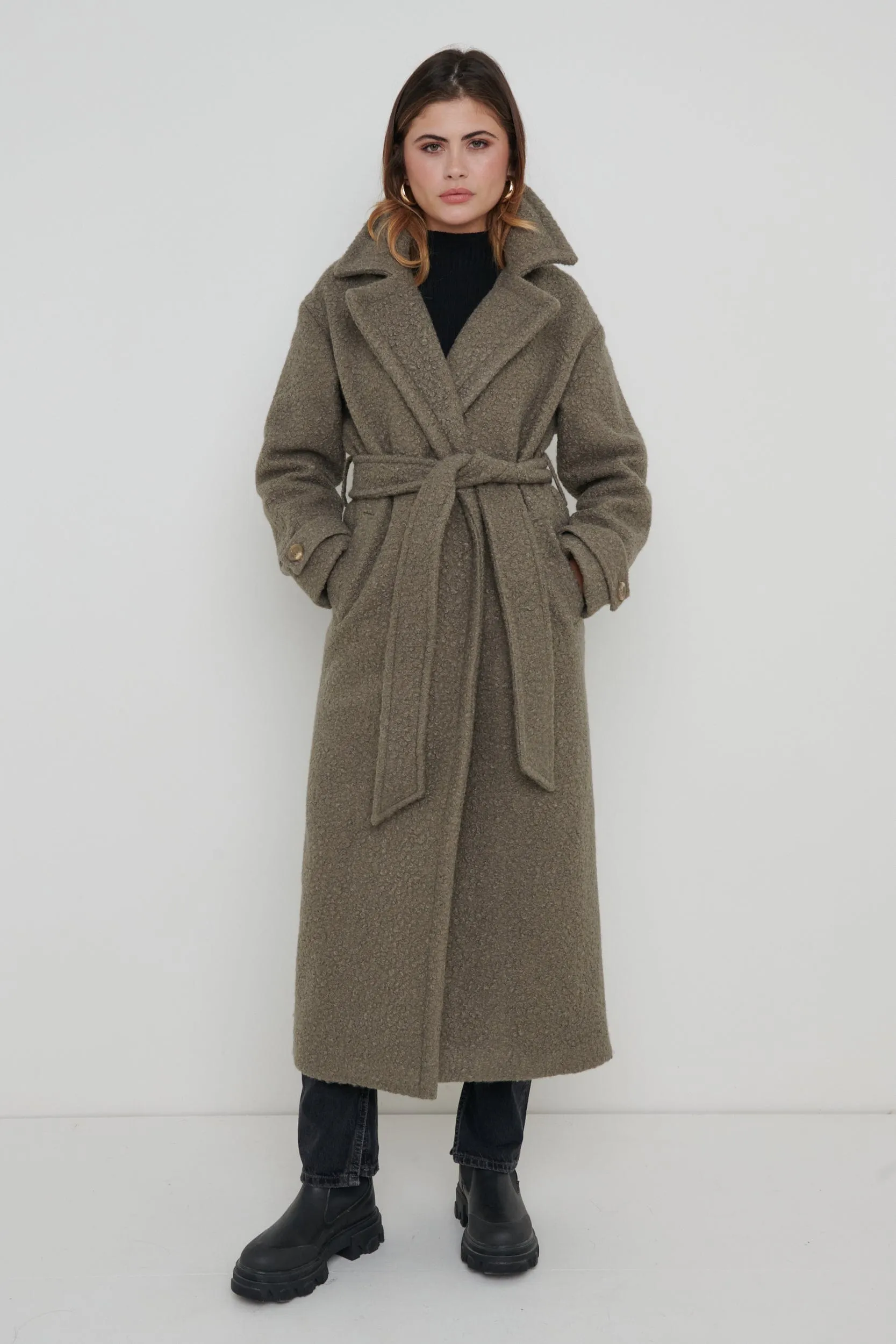 Grayson Boucle Oversized Coat - Taupe