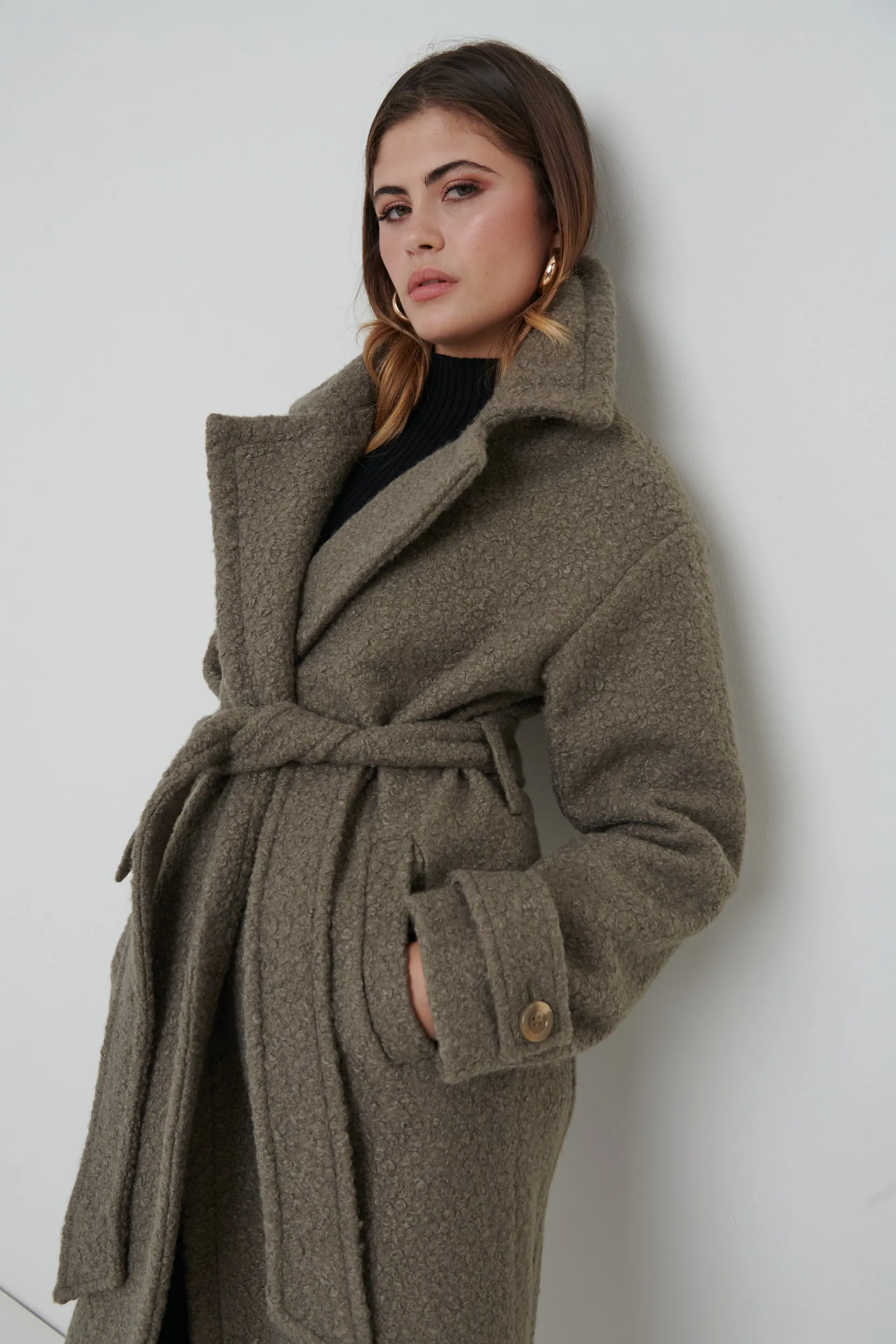 Grayson Boucle Oversized Coat - Taupe