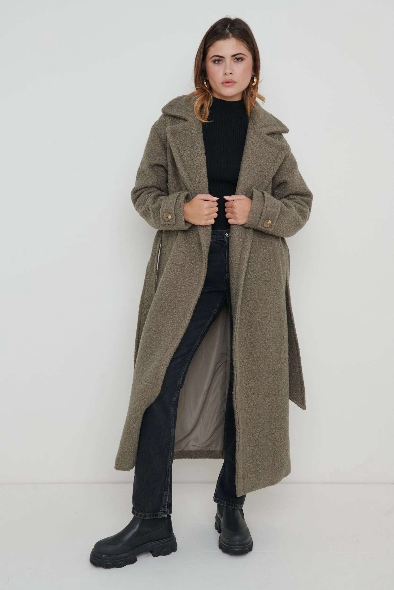 Grayson Boucle Oversized Coat - Taupe