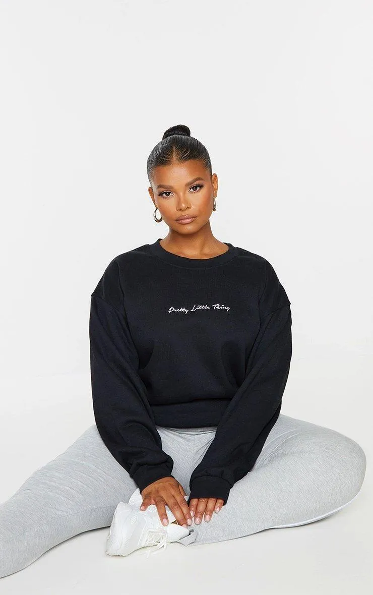 Hoodies & Sweatshirts | Plus Black Crew Neck Sweatshirt | PrettyLittleThing