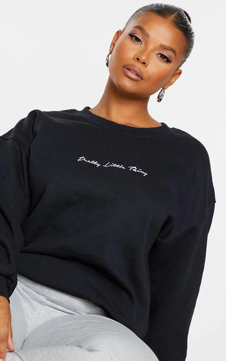 Hoodies & Sweatshirts | Plus Black Crew Neck Sweatshirt | PrettyLittleThing