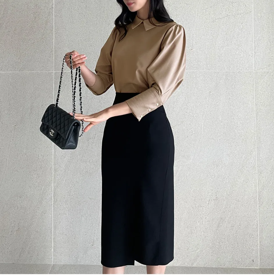 I AM MARI  |Long Sleeves Plain Office Style Elegant Style