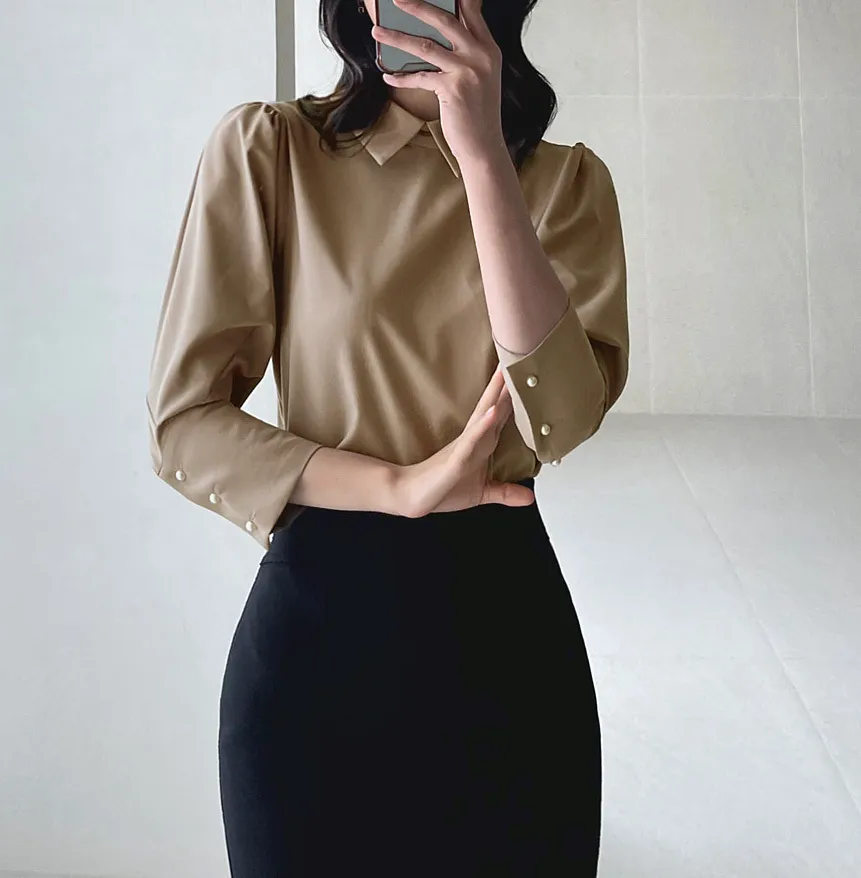 I AM MARI  |Long Sleeves Plain Office Style Elegant Style