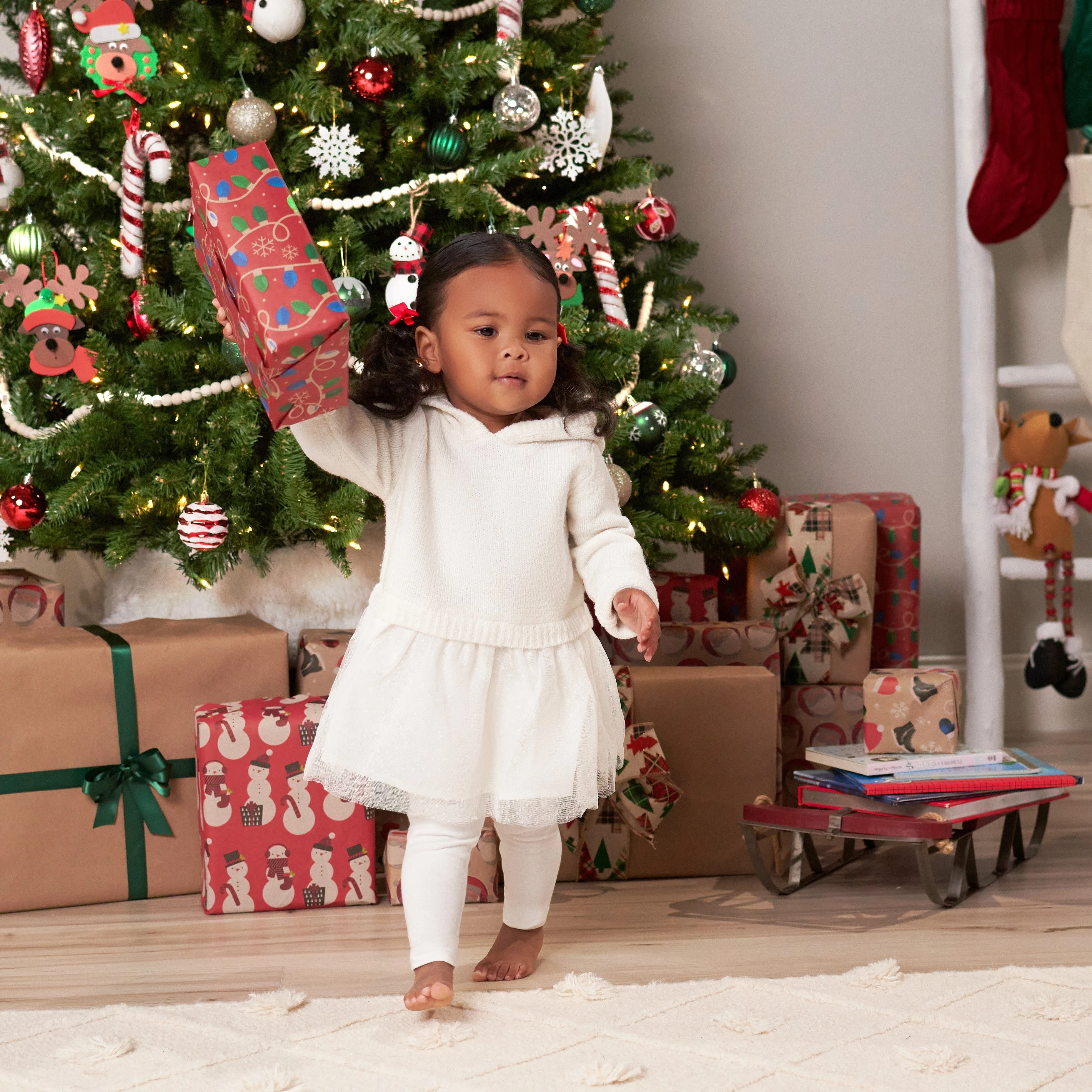 Infant & Toddler Girls White Sweater Dress With Tulle Skirt