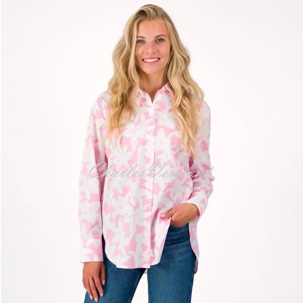 Just White Floral Blouse - Style N2824 (Light Rose / Off-White)