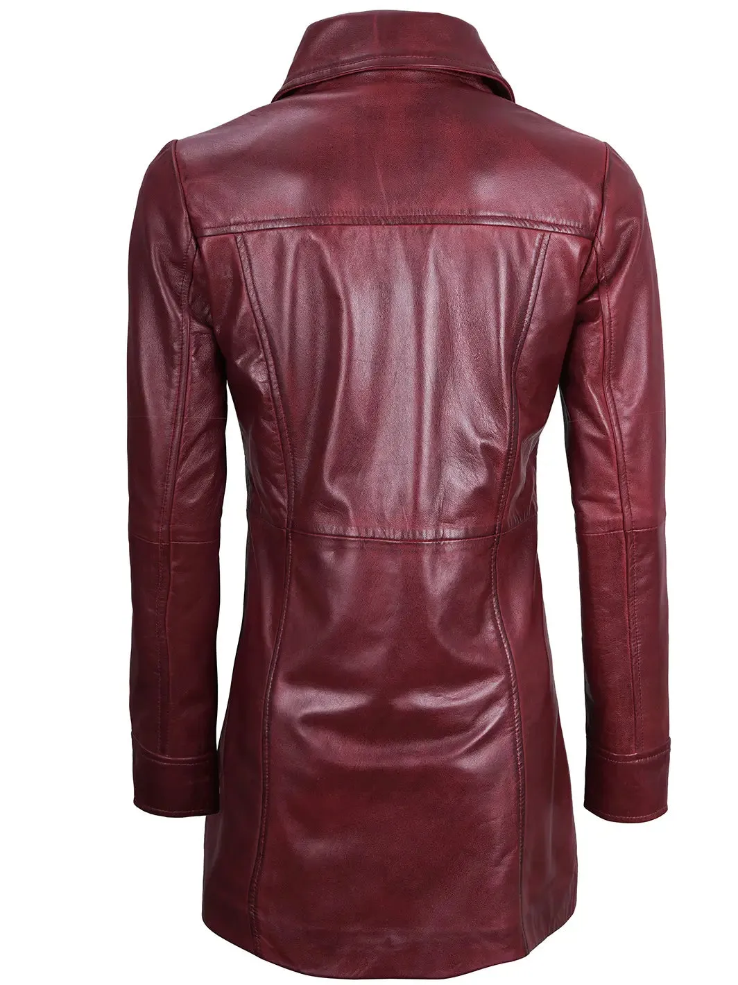 Kandis Women's Leather Maroon 3/4 Length Car Coat