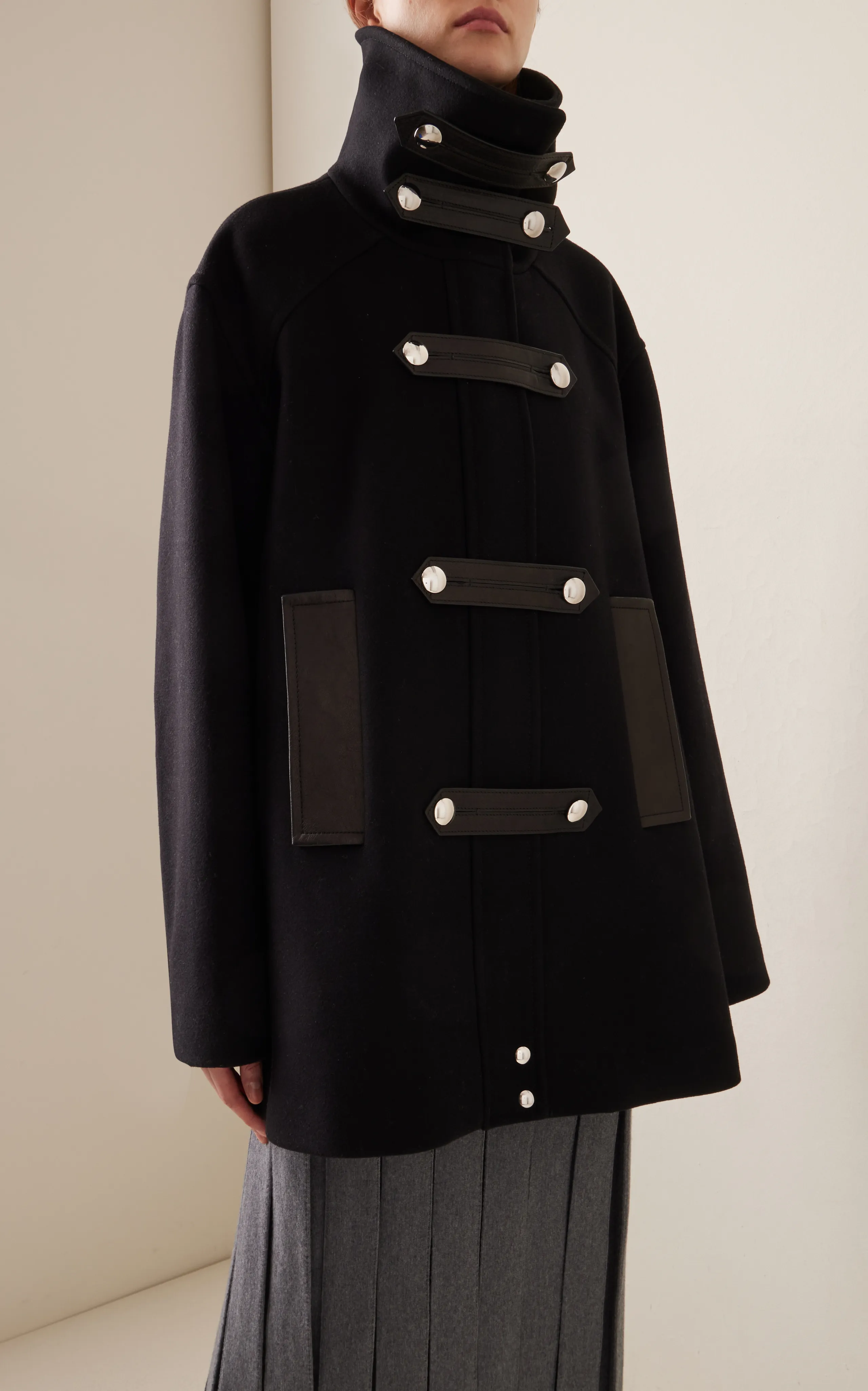 Khaite Melbo Leather-Trimmed Wool Coat