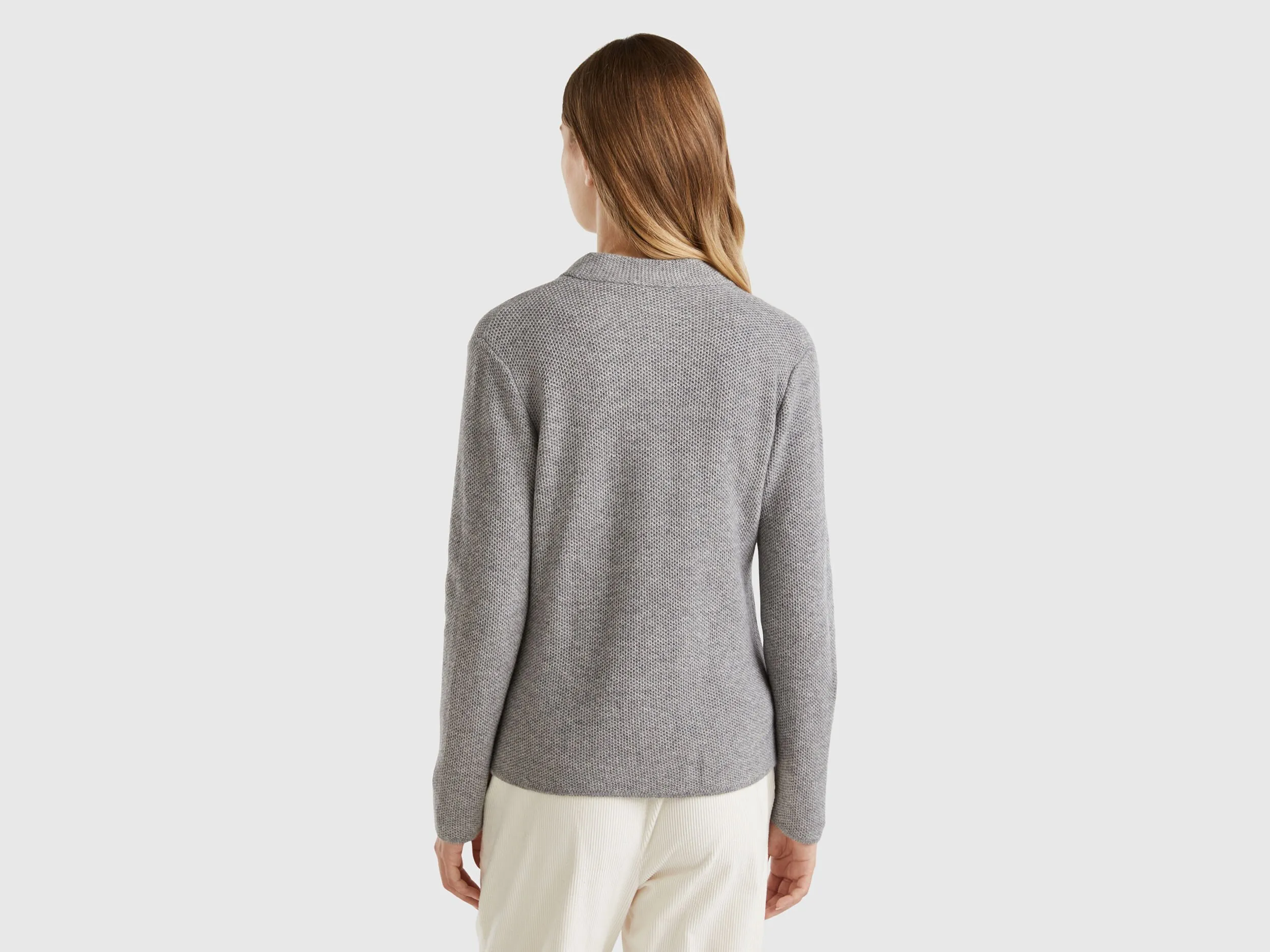 Knit jacket in wool and cashmere blend - Gray | Benetton