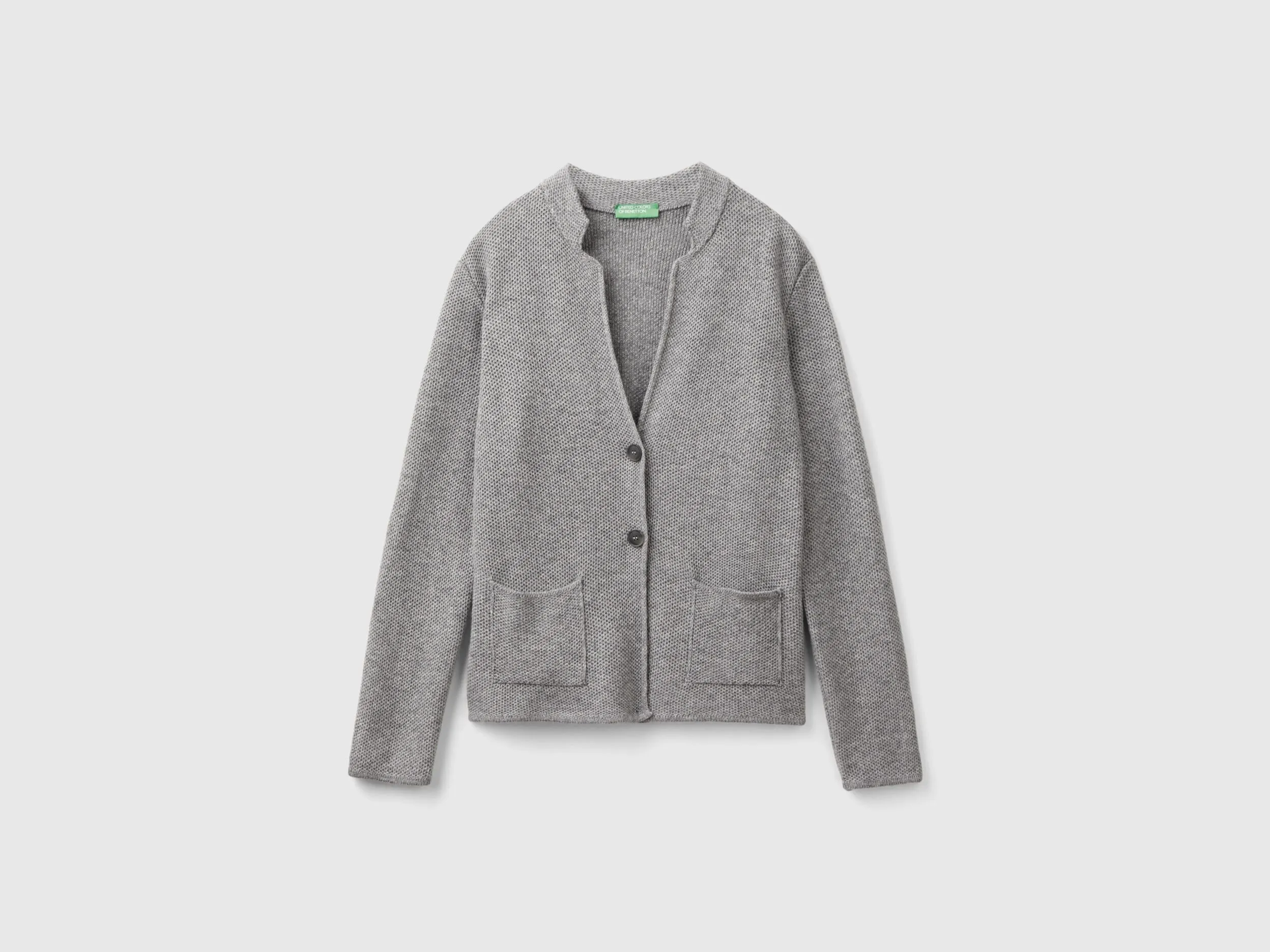 Knit jacket in wool and cashmere blend - Gray | Benetton