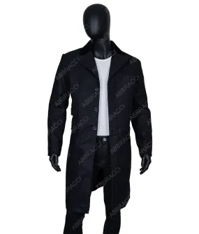 Mens Black Lapel Collar Long Trench Coat - Abbraci