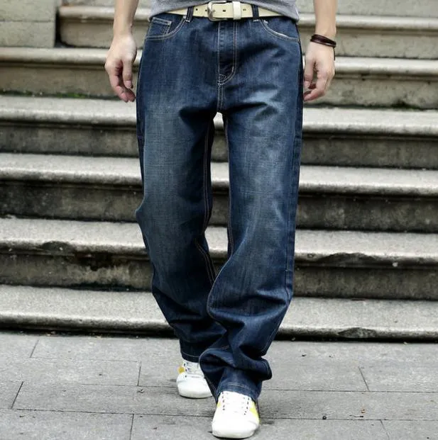 Men's Denim Casual Solid Mid-Waist Loose Cowboy Straight Pants