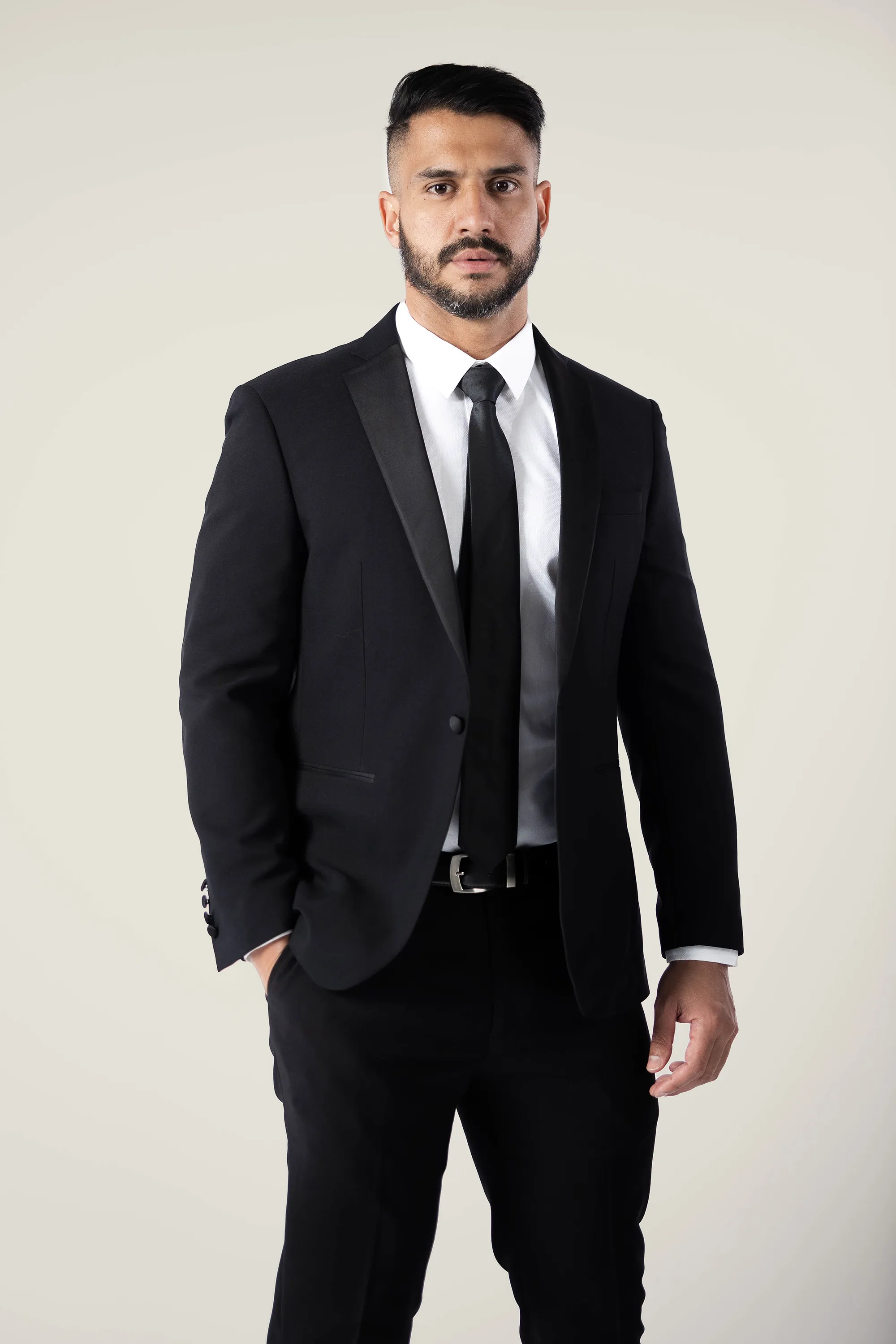 Mens Matte Black Suit with Satin Lapel